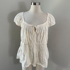 Old Navy Womens Plus 2X Boho Peasant Top Ivory Embroidered Blouse Shirt